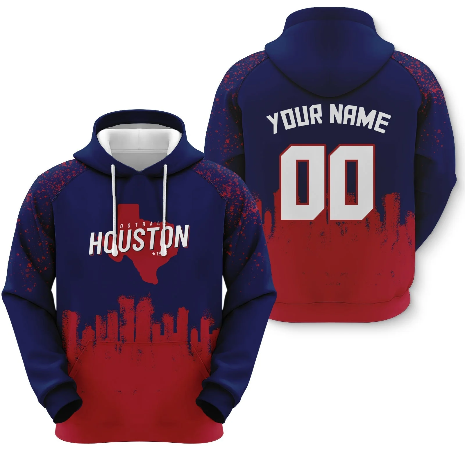 Custom Sports Pullover  Sweatshirt Football Graffiti City Map Houston Fashion Hoodie