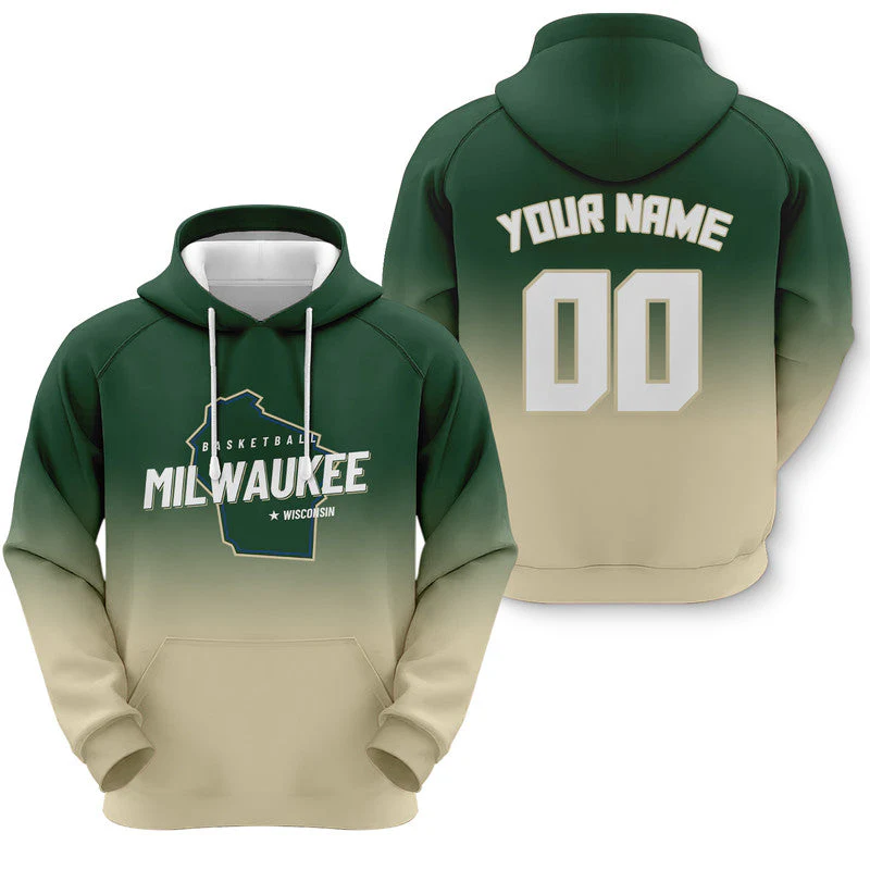 Custom Sports Pullover Sweatshirt Basketball Split State Map Milwaukee Fashion Hoodie