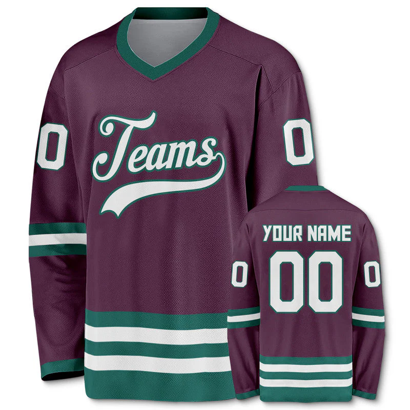Custom Purple White-Aqua Authentic Hockey Jersey